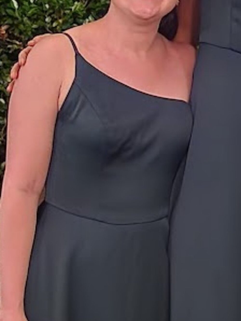 DB Studio F20099 Crepe Back Satin One-Shoulder Bridesmaid Dress in Juniper - Picture 3 of 12